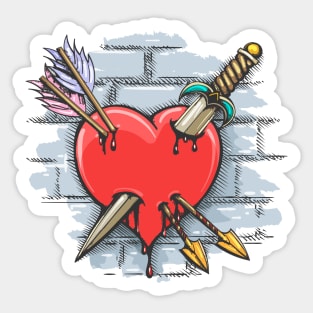 Heart Pierced by Dagger and Arrows Colorful Tattoo Sticker